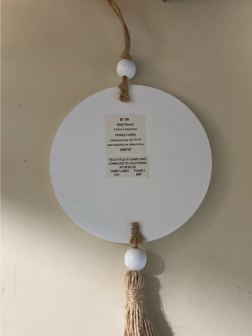 Neutral Wood Tassel Wall Hanging with Green Monstera Print